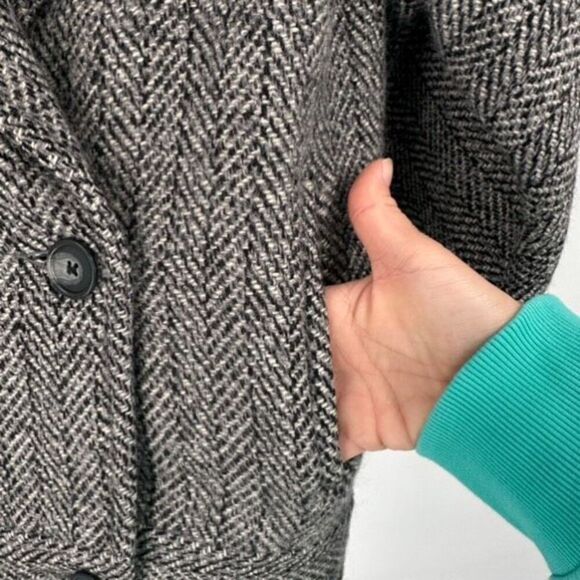 Vintage 90s Mackintosh Womens Chevron Wool Double Breasted Blazer Gray‎ Medium - Picture 5 of 11